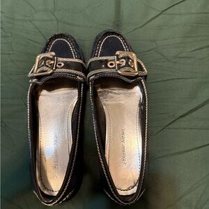Etienne Aigner Black and SilverBuckle Loafers